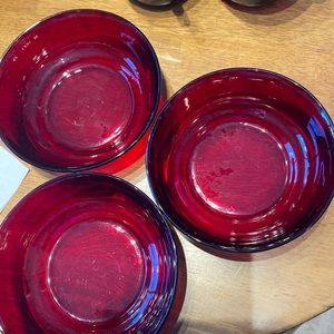 Vintage ARCOROC made in France Ruby Red. 5.75 inch bowls. Show some minimal wear